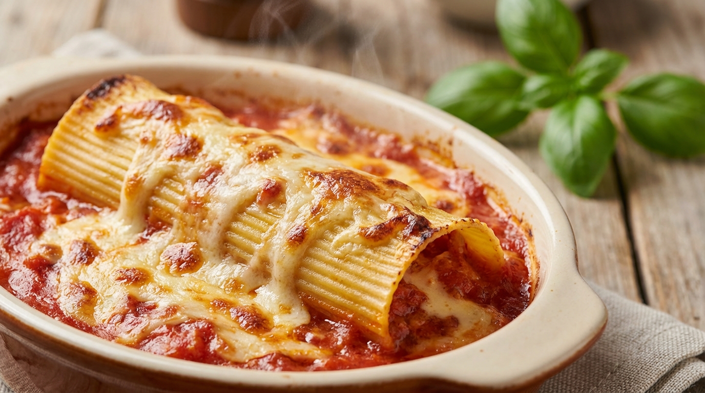 deliziosi cannelloni di carne al forno con un ripieno cremoso di spinaci freschi e mozzarella filante, perfetti per un pasto ricco e saporito.