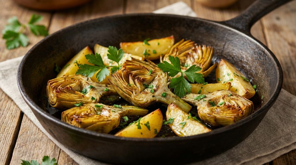scopri la ricetta di carciofi e patate in padella, un contorno di stagione semplice e gustoso che porta in tavola i sapori autentici della tradizione casalinga italiana.
