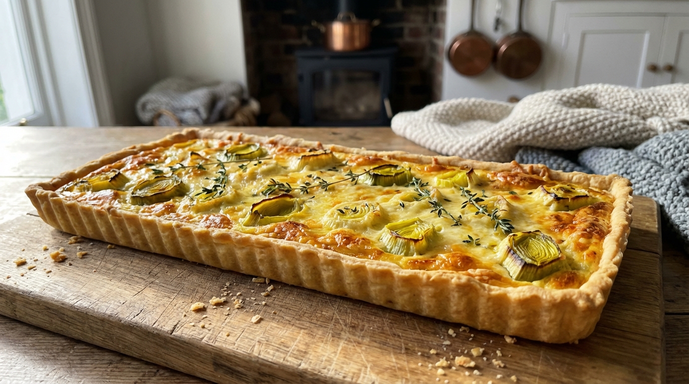 scoprite la crostata sottile porri-parmigiano, una ricetta ultra veloce e gustosa per rendere speciali le vostre dolci serate invernali con un tocco salato e raffinato.