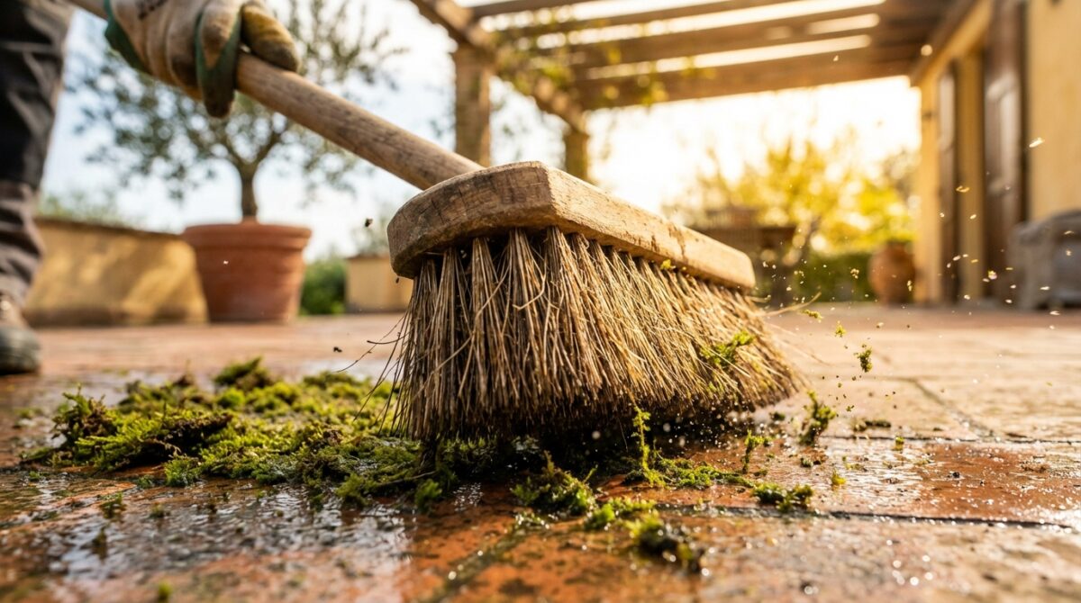 scoprite la soluzione più efficace per eliminare il muschio da terrazze e vialetti: risultati visibili in soli 15 minuti per una superficie pulita e sicura.