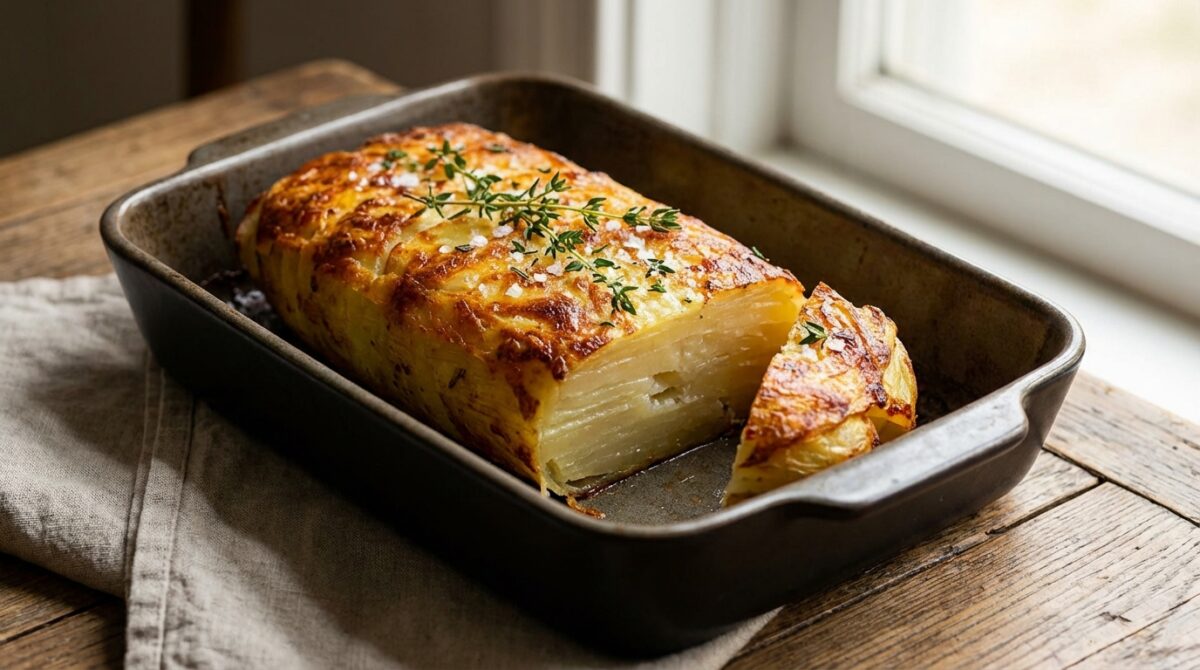 delizioso fondente di patate al forno con burro, timo e una croccante doratura perfetta, facile da preparare senza fatica.