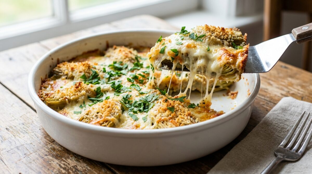 deliziosa parmigiana di carciofi al forno, filante e gratinata, ideale per una cena gustosa e raffinata. facile da preparare e perfetta per sorprendere i tuoi ospiti.
