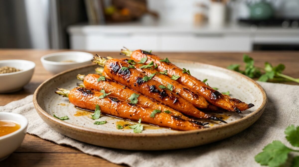 deliziose carote arrostite al miele e cumino, un piatto vegetale che sorprende il palato e fa dimenticare la carne con il suo gusto unico e avvolgente.