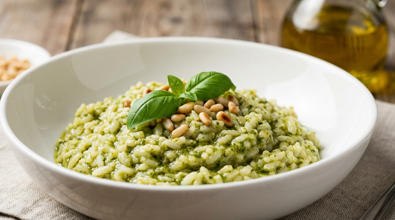 scopri il segreto per un risotto al pesto cremoso e un basilico dal profumo intenso, perfetto per un piatto ricco di sapore e aroma.