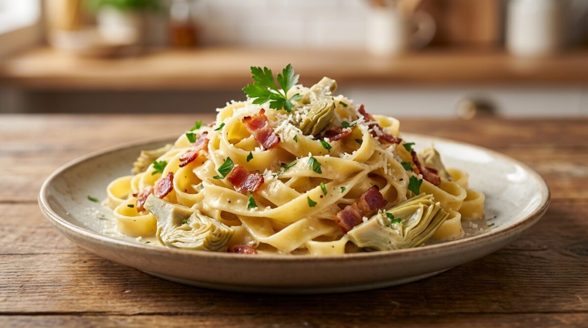 scopri la ricetta delle tagliatelle speck e carciofi cremose, un piatto veloce e gustoso perfetto per salvare la cena con semplicità e sapore.